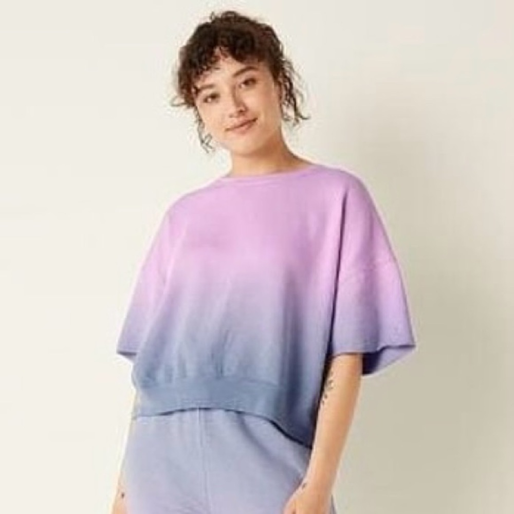 VS Pink Ombre Short Sleeve Sweatshirt Top